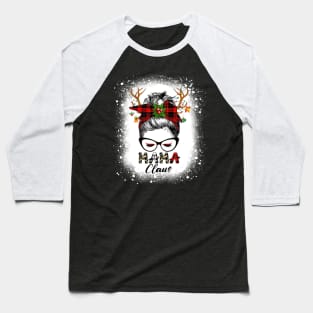 Mama Claus Reindeer Messy Bun Christmas Bleached Baseball T-Shirt